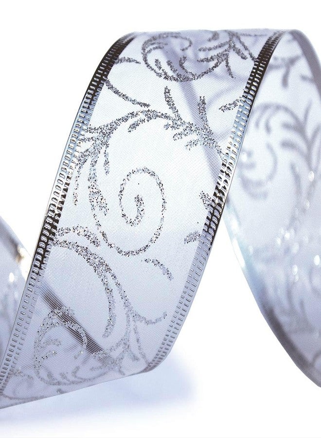 أوليفان شريط تغليف هدايا عيد الميلاد، شرائط سلكية خضراء وحمراء، مجموعة أورجانزا فضية شفافة، 50 ياردة، لتزيين شجرة عيد الميلاد، لوازم تنسيق الزهور والحرف اليدوية. - Image 5